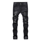 Street Style Ripped Skinny Jeans Men Vintage Wash Solid Denim Trouser Men's Casual Slim Fit Pencil Denim Pants Mart Lion   