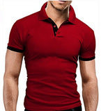 Men's T-shirt Lapel Casual Short-sleeved Stitching Solid Color Pullover Mart Lion   