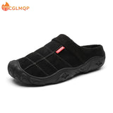 Men's Slippers Home Winter Indoor Warm Shoes Thick Bottom Plush Waterproof Leather House Slippers Cotton Mart Lion   