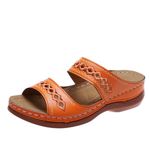 Women Sandals Orthopedic Slippers Open Toe Summer Shoes Vintage Low Heels Platform Corrector Sponge Walking Mart Lion orange 35 