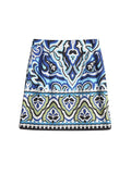 Women Printed Skirt Sets Summer Elegant Thin Long Sleeve Tops High Waist A-Line Mini Dress Casual Outwear