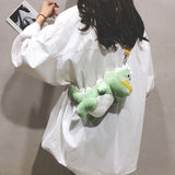 Plush bag female cartoon cute girl small shoulder bag cute dinosaur toy backpack messenger bag Mart Lion Green  