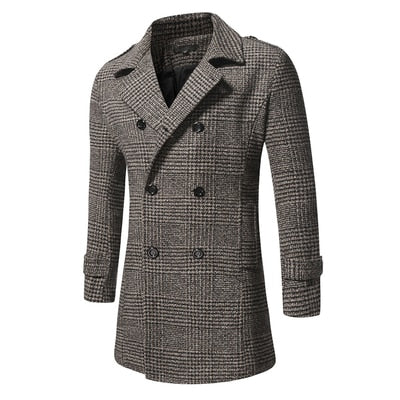  Winter Warm Men's Trench Coats and Jacket Classic Plaid Double Breasted Tweed Outwear Windproof Jaqueta Masculina Mart Lion - Mart Lion