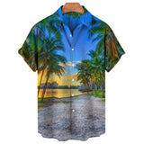 Men's Coconut Tree 3D Printing Shirts Casual Hawaiian Loose Shirts Short Sleeve Shirts Summer Beach Loose Tops Mart Lion   