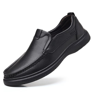 Genuine Leather Men's Loafers Slip On Casual Shoes Hollow out Breathable Flat Footwear Flat for driving Mart Lion Black 38(24cm) 