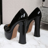Women Chunky Heels Platform Pumps Patent Leather Miss Heels Drag Queen Trans  Party Ball Black Shoes Mart Lion   