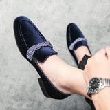 Men Loafers Shoes Faux Suede Leather Low Heel Casual Vintage Slip-on Classic Mart Lion blue 38 