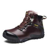 Men's Winter Snow Boots Waterproof Leather Sneakers Super Warm Outdoor Hiking Work Shoes Cycling Mart Lion Brown 38 