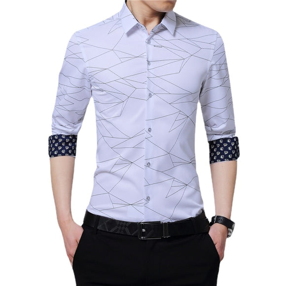 Luxury Brand Men's Dress Shirts Long Sleeve Geometric Print Social Shirt Handsome Blouse Mart Lion   