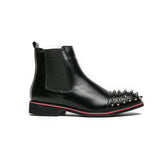 Chelsea Boots Black Rivet Punk Square Toe Slip-On Handmade Low-heeled Men's shoes Mart Lion   