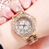 Casual Ladies Quartz Watch Rhinestone Women Rose Gold Wristwatch Feminino Reloj Mujer Mart Lion GoldWhite  