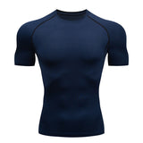Compression Running Shirts Men's Dry Fit Fitness Gym Men Rashguard T-shirts Football Workout Bodybuilding Stretchy Clothing Mart Lion Navy short sleeve S 