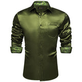 Sage Green Paisley Stretch Satin Tuxedo Shirt Contrasting Colors Long Sleeve Shirts Men's Designer Clothing Mart Lion CY-2264 M 