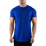 Muscleguys Gym T-shirt Men's Summer Clothing Fitness O-Neck Short Sleeve Cotton Slim Fit Bodybuilding Workout Tees Mart Lion Blue M 