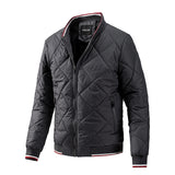 Men's  Parkas Solid Color Stand Collar Diamond Lattice Zipper Jackets Autumn Winter Warm Coats Clothing Mart Lion Grey CN Size M 55-65kg 