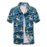 26 Colors Summer Men's Hawaiian Shirts Short Sleeve Button Coconut Tree Print Casual Beach Aloha Shirt Mart Lion 16 blue 2XL for 180CM 80KG 