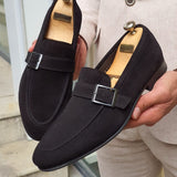 Monk Shoes Classic Versatile Casual Daily Round Toe Single Buckle Faux Suede Solid Color Dress Mart Lion   