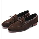 Men's Casual Shoes with Bowknot Genuine Suede Leather Trendy Party Wedding Loafers Flats Driving Moccasins Mart Lion Chocolate 38 China