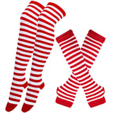Striped Over Knee High Socks Set For Women Girls Stocking Arm Sleeve Long Christmas Thick Gloves Warm Knee Mart Lion 14  