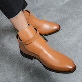 Men's Ankle Boots Brown Black Red  Classic Casual Party Wild Buckle Shoes Mart Lion   