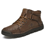 Genuine Leather Men Ankle Boots Platform Walking Design Soft Leather Office Boots Sneakers Mart Lion Dark Brown 39 