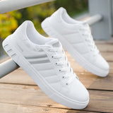 Men's Casual Shoes Lightweight Breathable White Shoes Flat Lace-Up Skateboarding Sneakers Travel Tenis Masculino Mart Lion 8618- White gret 39 