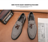 Loafers Men's Brown Plaid Tassel Canvas Breathable Casual Shoes Zapatos Hombre Mart Lion   