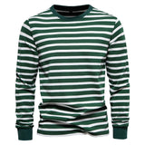 100% Cotton Long Sleeve T shirts Men's Contrast Striped O-neck  Autumn Clothing Mart Lion Green EUR S 60-70kg 