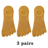 3 Pairs Men's Open Toe Sweat-absorbing Boat Socks Cotton Breathable Invisible Ankle Short Socks Elastic Finger Mart Lion 3 yellow  