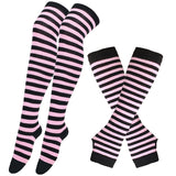 Striped Over Knee High Socks Set For Women Girls Stocking Arm Sleeve Long Christmas Thick Gloves Warm Knee Mart Lion 16  