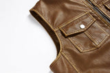  Retro Motorcycle Leather Vest Jacket Men's Autumn Winter PU Leather Coat Vest Sleeveless Coats Mart Lion - Mart Lion
