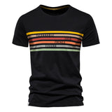 Striped Cotton T-shirts Men's O-neck Slim Fit Causal Designer Summer Short Sleeve Clothing Mart Lion TS178-Black CN Size M 55-65kg 