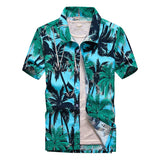 Men's Short Sleeve Hawaiian Shirt Colorful Print Casual Beach Hawaiian Shirt Mart Lion 17 green Asian size 2XL 