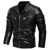Winter Black Leather Jacket Men's Fur Lined Warm Motorcycle Slim Street BLack Biker Coat Pleated Design Zipper Mart Lion Black L 