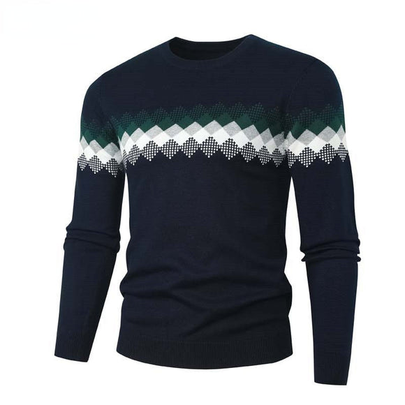 Spring Men's Round Neck Pullover Sweater Long Sleeve Jacquard Knitted Tshirts Trend Slim Patchwork Jumper for Autumn Mart Lion 16 blue L 