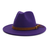 Fedora Hat Men's Women Brown Leather Belt Decoration Felt Hats Autumn Winter Imitation Woolen For Women British Style Felt Hat Mart Lion Purple 56-58cm 
