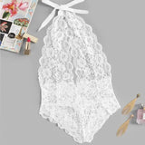 One Pieces Lace Backless Nightgown Deep V Sleepwear Women Nightwear Female Erotic Lingerie Mart Lion white S 