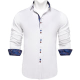 Men's Shirt Long Sleeve Red Solid Blue Paisley Color Contrast Dress Shirt for Men's Button-down Collar Clothing Mart Lion CY-2211 S 