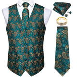 Men's Vest Tie Set Classic Wedding Paisley Black Gold Paisley Tuxedo Suit Vest Formal Dress Male Mart Lion MJ-0125-JZ03 XL 
