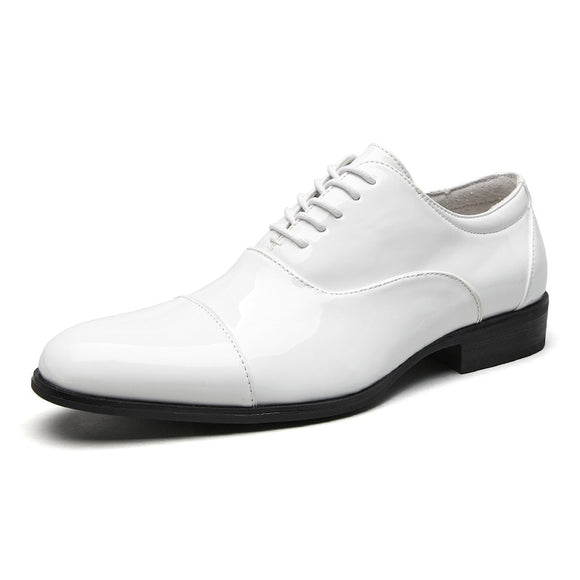  Men's Glossy Leather Shoes Classic Patent Leather Footwear Formal Office Lace Up Wedding Mart Lion - Mart Lion