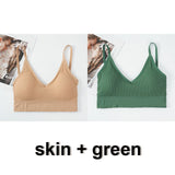 2Pcs Women Tank Crop Top Seamless Underwear Female Crop Tops Lingerie Intimates With Removable Padded Camisole Mart Lion skin and green L China