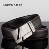 Men's Leather Belt Metal Automatic Belts for Men's Work Black Cow skin PU Mart Lion A4 BrownStrap 100cm 