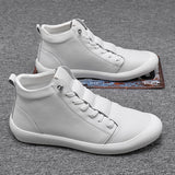 Genuine Leather Shoes Men High Top Sneakers White Cool Street Young Footwear Sneakers Mart Lion   