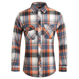 Plaid Shirt Autumn Men's Long Sleeve Vinatge Orange Double Pocket Camisas Social Button Shirts Men's Elegant Streetwear Mart Lion   