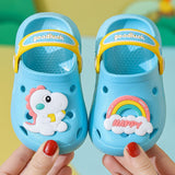 Children Summer Beach Shoes Home Household Garden Shoes Sandals Summer Baby Slippers Sole Slippers Hole Mart Lion blue 18-19 