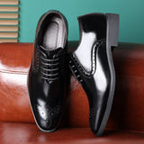 Classic Retro Brogue Shoes Men's Lace-Up Dress Office Leather Flats Wedding Party Oxfords Derby Mart Lion   