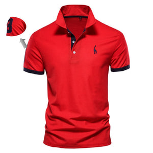 Embroidery 35% Cotton Polo Shirts men's Casual Solid Color Slim Fit Summer Clothing Mart Lion T02-red EUR XS 50-60kg 