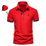 Embroidery 35% Cotton Polo Shirts men's Casual Solid Color Slim Fit Summer Clothing Mart Lion T02-red EUR XS 50-60kg 