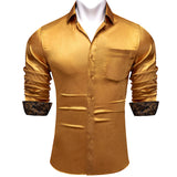 Sage Green Paisley Stretch Satin Tuxedo Shirt Contrasting Colors Long Sleeve Shirts Men's Designer Clothing Mart Lion CY-2225 M 