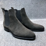 British Style Chelsea Boots Men Shoes Classic Casual Party Street Daily Classic Slip-On Faux Suede Solid Ankle Mart Lion Gray 38 